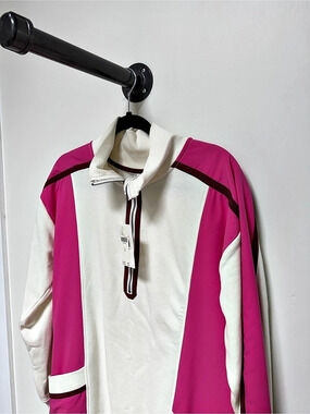 NWT Anthropologie Daily Practice Colorblock Quarter Zip Pullover Pink Ivory